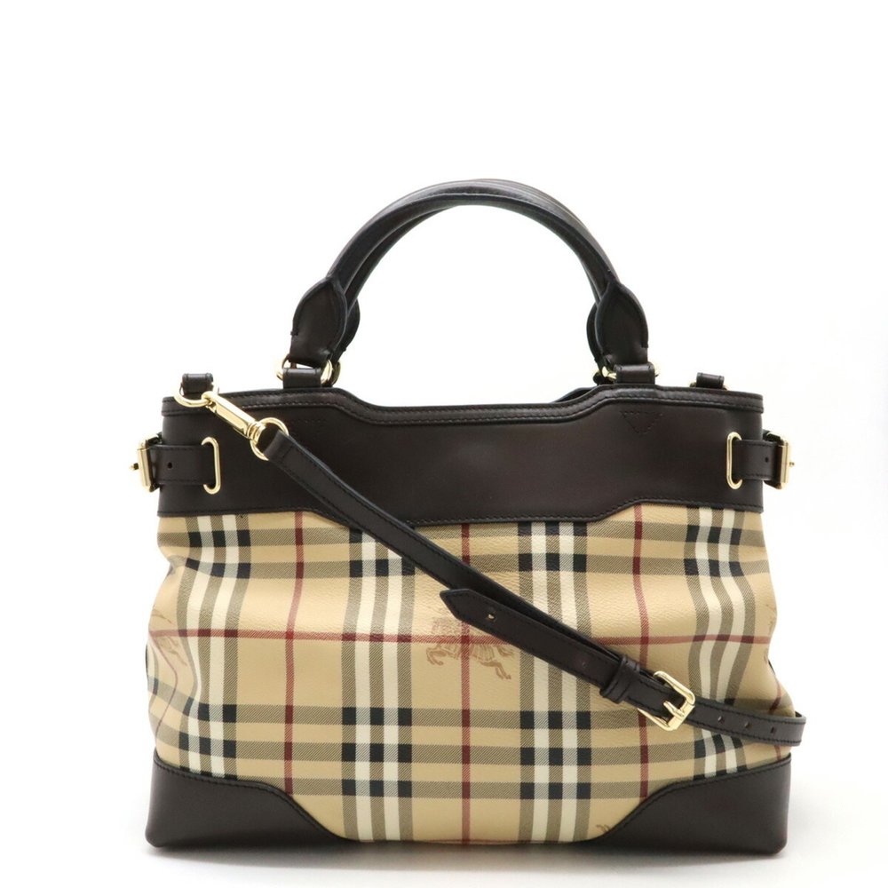 BURBERRY Shadow Horse Nova Check Tote Bag Shoulder PVC Leather Beige Dark Brown - Picture 2 of 10